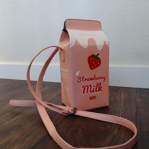 SHEIN Pink and Cream Strawberry Milk Crossbody Bag